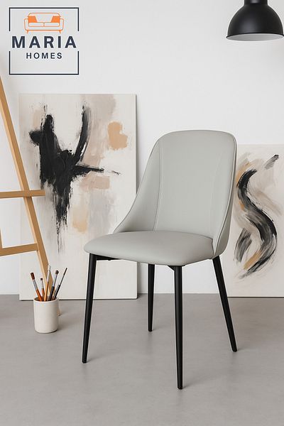 MARIA HOMES Modern Dining Chair Light Gray Faux Leather with Black Legs