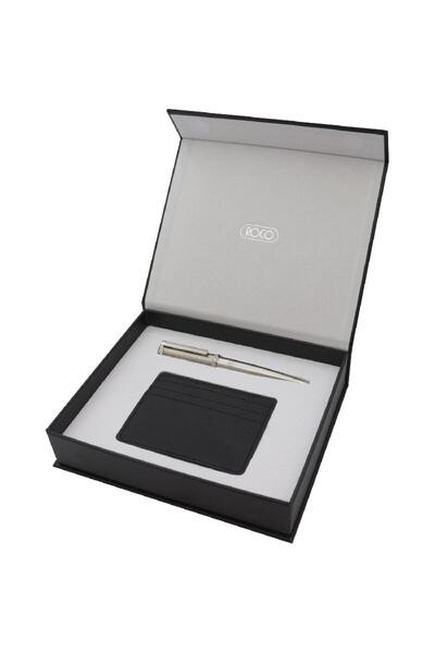 Roco مجموعة هدايا الأعمال - قلم حبر جاف 0.7 مم مع حبر أزرق + حامل بطاقات