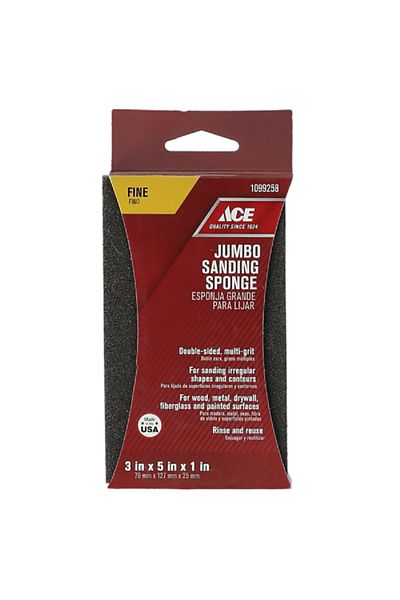ACE Fine Grit Extra Large Flexible Rinse and Reuse Sanding Sponge Brown