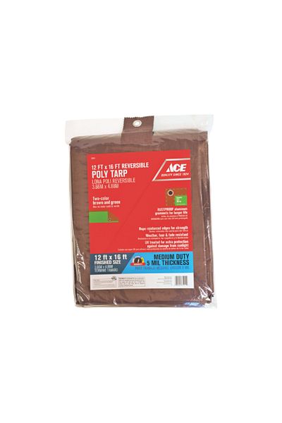 ACE Multipurpose Polyester Tarp for Damage and Weather Protection Brown 12 x 16ft