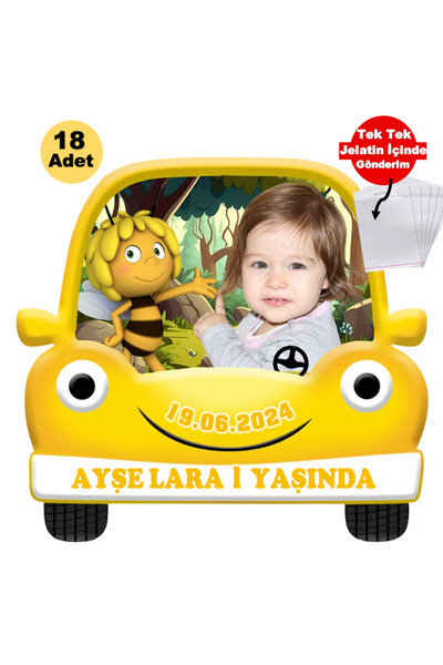 Elara Tasarım 1 Yaş Arı Temalı 18 Adet Fotoğraflı Kişiye özel Doğum Günü Magn...