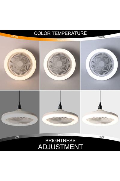 Generic Ventilator de tavan cu lumină, telecomandă, 3 viteze, 25 cm, alb