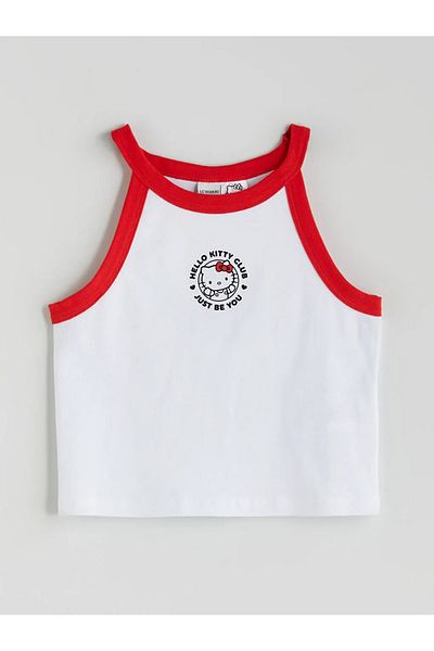 LC Waikiki Lcw Kids White Halter Neck Printed Girl's Crop Tank Top