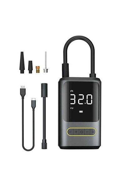Generic Pompă electrică de aer pentru mașină, minge, bicicletă, afișaj LCD, lanternă LED, portabilă, încărcare USB C
