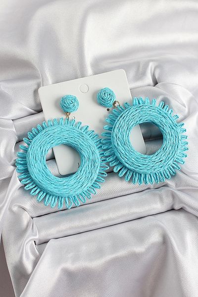 Clariss Blue Tassel Ring Figured Straw Knitted Model Gold Color Women's Earrings