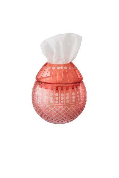 Byblos Crystal laser engraved tissue box, pink color