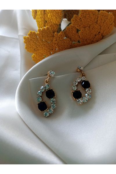 Pervin Ablacım Black Stone Design Gold Earrings Are Handmade