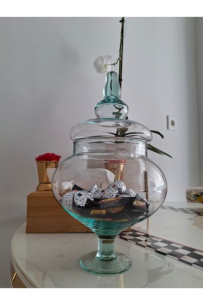 Decovio Standing Glass Simple Plain Model Jar Dragee Cookie Jar Sugar Bowl 1 Piece Water Green 30 cm