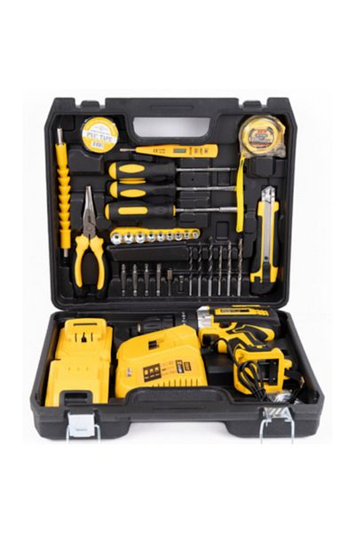 Generic Drill and screwdriver with 2 5Ah batteries and charger, 69 accessories, 13mm chuck, suitcase kit