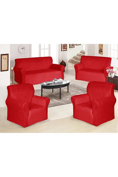 rexa Sofa Cover Velvet 4-Pieces Set of 7-Seater (3+2+1+1) Super Stretchable Furniture Protector