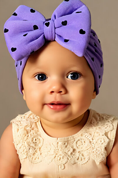 Bebekino Kız bebek fiyonklu bone Kalp desenli renkli