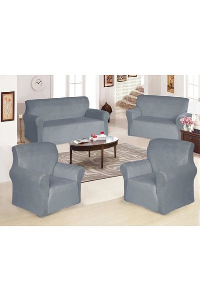 rexa Sofa Cover Velvet 4-Pieces Set of 7-Seater (3+2+1+1) Super Stretchable Furniture Protector