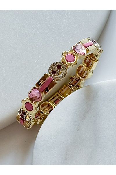 CHARMLUCKY Steel Smile-Heart-Blossom Elastic Bracelet