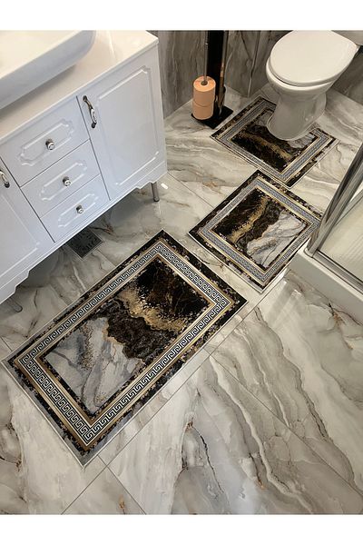 PATRU ANOTIMPURI Covor de baie 3 piese, antiderapant, lavabil, 60x100/50x60/50x60 cm