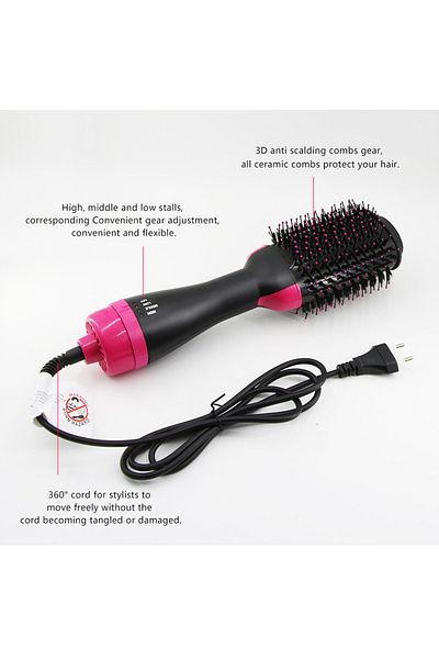 oemco 3in1 Fixed Brush with Hot Air, 1000 W, One Step 3 in 1, Black/Pink