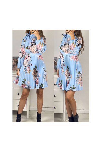 Intisimo Rochie de damă, lejeră, midi, talie cu șnur, albastră