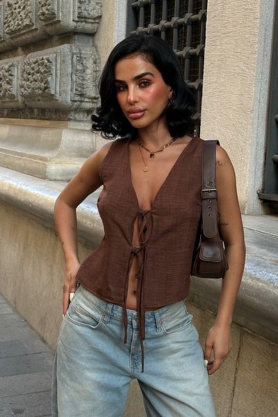 World Fashion Trends ΜΠΛΟΥΖΑ ΥΦΑΝΤΗ ΜΕ ΛΑΝΤΑ ΜΠΡΟΣΤΑ ΚΑΙ ΛΑΝΤΑ ΣΤΟ ΛΑΝΤΑ