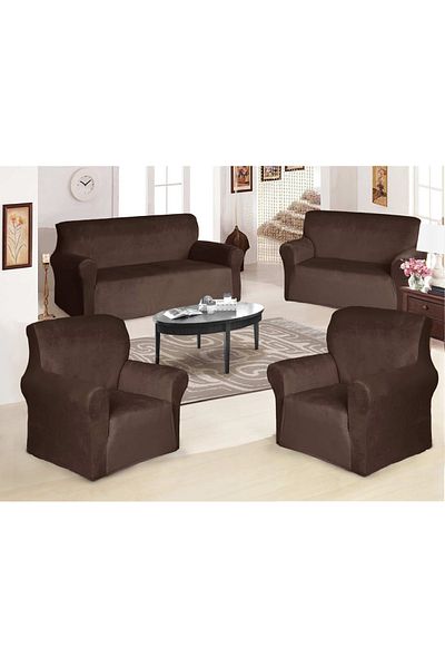 rexa Sofa Cover Velvet 4-Pieces Set of 7-Seater (3+2+1+1) Super Stretchable Furniture Protector