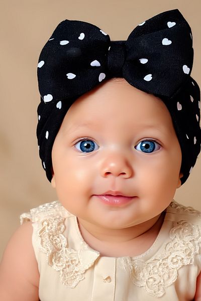 Bebekino Baby Girl Bow Bonnet Heart Patterned Colorful