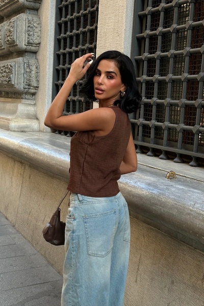 World Fashion Trends ΜΠΛΟΥΖΑ ΥΦΑΝΤΗ ΜΕ ΛΑΝΤΑ ΜΠΡΟΣΤΑ ΚΑΙ ΛΑΝΤΑ ΣΤΟ ΛΑΝΤΑ