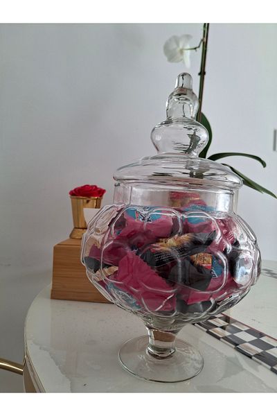 Decovio Standing Glass Patterned Sugar Bowl Jar Dragee Transparent Cookie Jar 1 Piece 30 cm