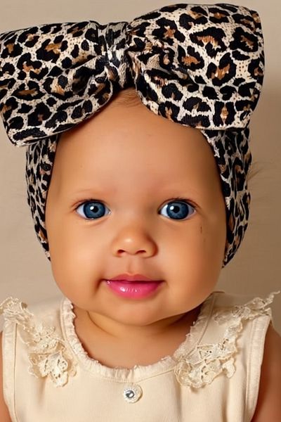 Bebekino Bow Baby Girl Bonnet Leopard Print