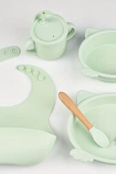İthal Mint Rengi Silikon Bebek Beslenme Seti