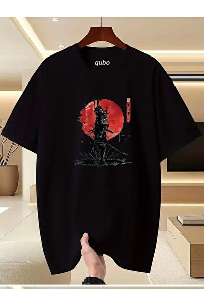 qubo sportswear & company qubo Unisex Oversize Baskılı Pamuklu Bisiklet Yaka Kısa Kollu SİYAH T-shirt
