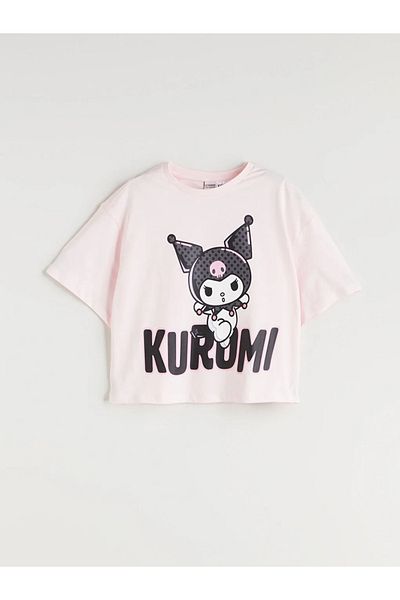 LC Waikiki Lcw kids pink crewneck kuromi Printed girls' t-shirt and shorts