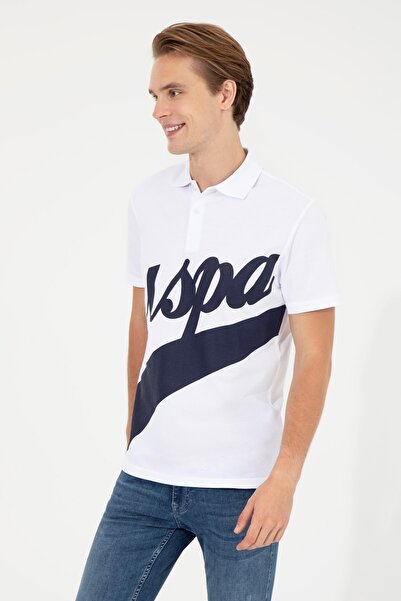 U.S. Polo Assn. Ανδρικό λευκό μπλουζάκι πόλο με λαιμόκοψη