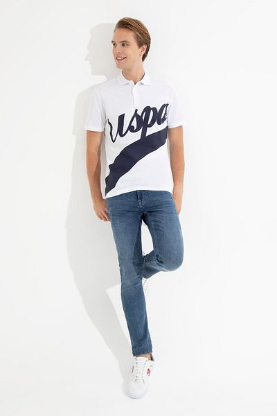 U.S. Polo Assn. Ανδρικό λευκό μπλουζάκι πόλο με λαιμόκοψη