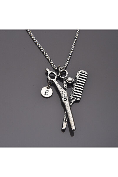 idolavm Hairdresser E Harfli Kişiye Özel Tarak Makas Erkek Kolye Çelik Takı K...