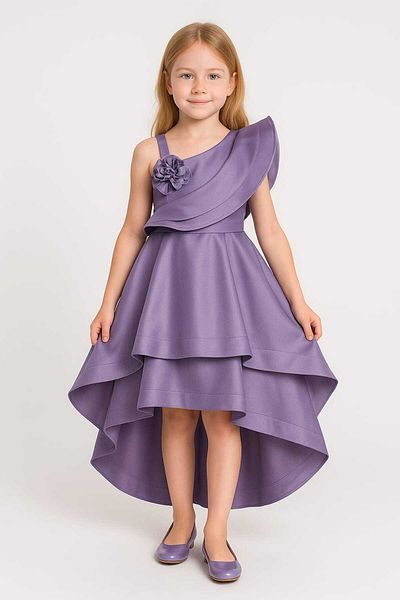 kent of kıds Girl's Strap One Shoulder Lined Zipper Closure Back Elastic Flower Decoration Evening Dress