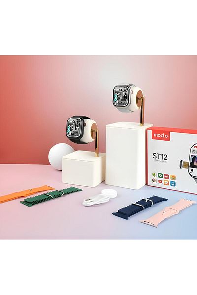 Modio Smart watch with 3 pairs of straps, SIM card support, pop-up camera, supports all applications, 64GB memory