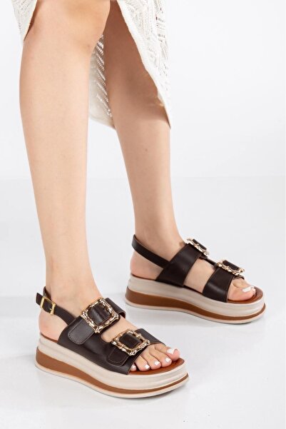 SEVİNÇ STİL Coffee Genuine Leather Sandals
