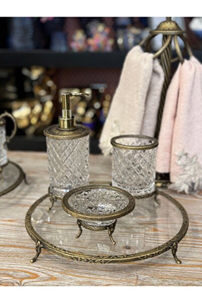 hediye Esterhomedecor 4 Piece Imported Glass Bathroom Set with Tray Soap Dish...