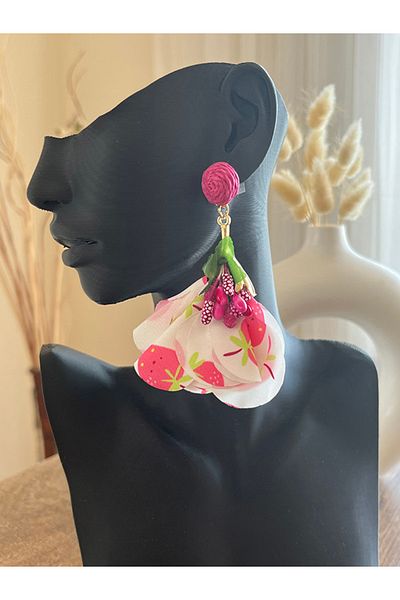 Büyük Hanım Vacation Style Fabric Colorful Boho Design Red Earrings