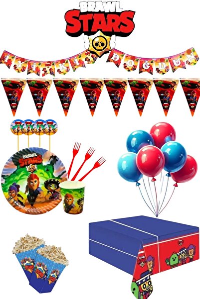 Azebu 8 Kişilik Brawl Stars Full Set Doğum Günü Parti Malzemeleri Seti