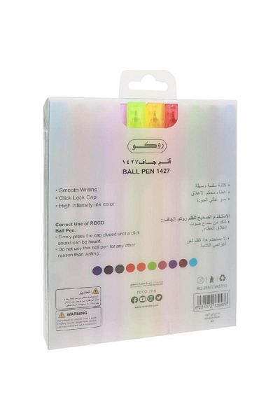 Roco 1427 Dry Ink Ballpoint Pens – Assorted Ink Colors, 0.5 mm, Pack of 10
