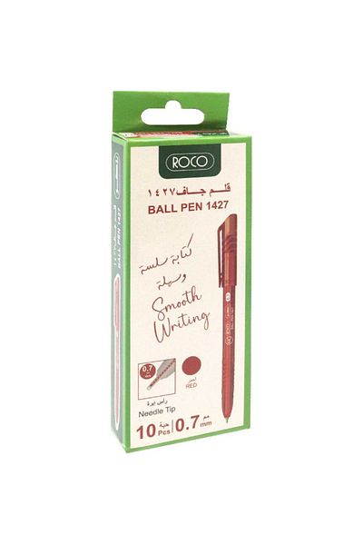 Roco 1427 Dry Ink Ballpoint Pens – Red Ink, 0.7 mm, Pack of 10