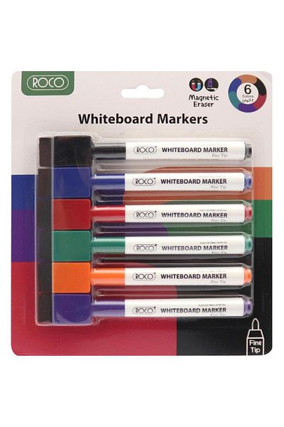 Roco Whiteboard Marker with Magnet & Built-in Eraser – 1–3 mm Round Tip, Assorted Colors