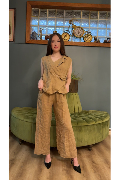 Rabiossa طقم كتان نسائي مكون من قطعتين