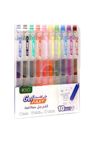 Roco Gel Fast Ink Pen Set – 0.7 mm Ballpoint, Assorted Colors, Pack of 10