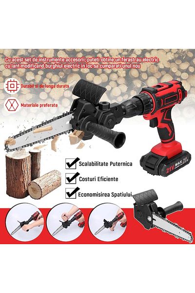 Generic Chainsaw adapter, 6 inches, for drill 6-13mm, Amtok, Black