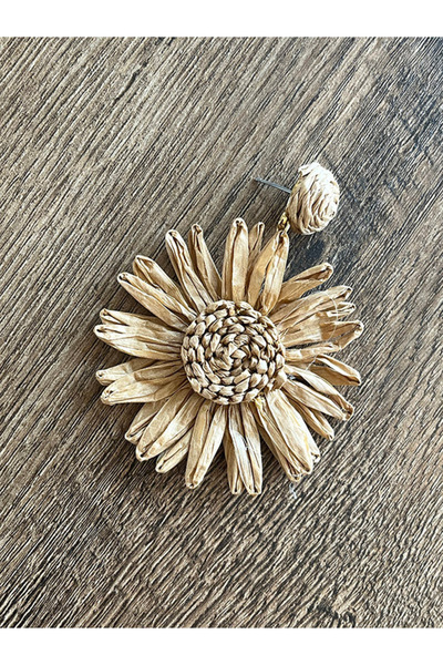 Büyük Hanım Sun Flower Beach Style Handmade Raffia Earrings