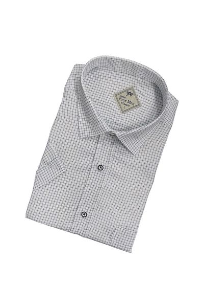 GÖMLEK GALERİSİ Men's Classic Relaxed Fit Small Plaid Short Sleeve Shirt with Pockets