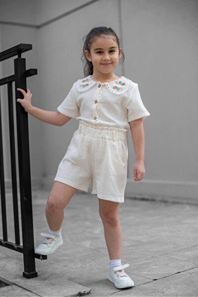 TLSMACCESORIES Kız şortlu takım müslin kumaş