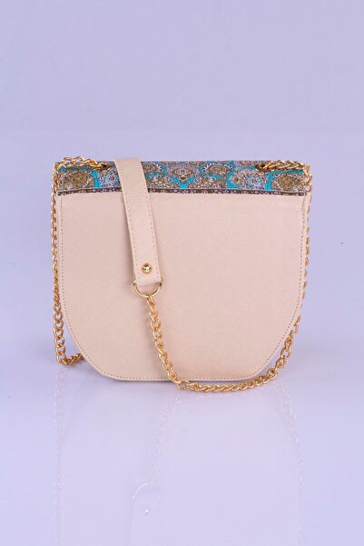 MODA Colorful Ethnic Kilim Patterned Women's Shoulder Bag – Bohemian Style, Chain Strap, Lock Cover