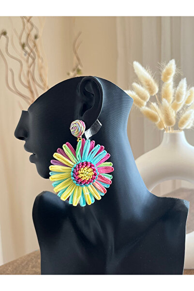 Büyük Hanım Sun Flower Beach Style Handmade Raffia Earrings
