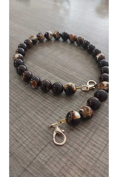 HOBİ Hobby Bag Bitter Brown Color Acrylic Beaded Handle 50 cm - 1 Piece